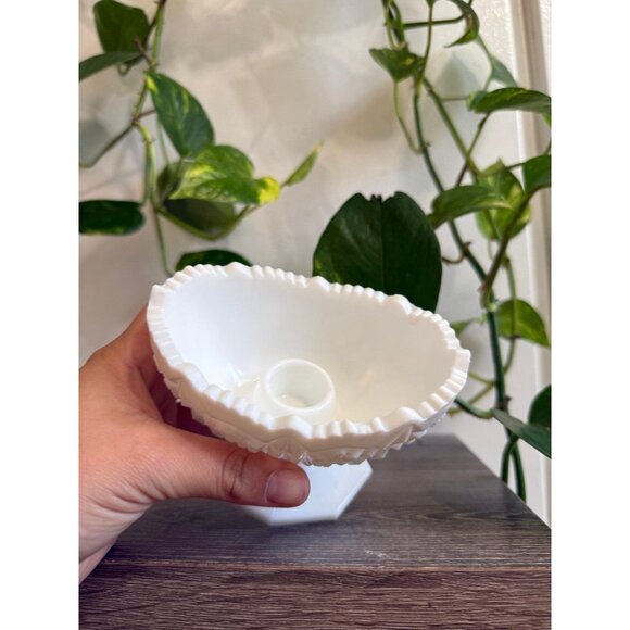 Vintage Milk Glass Taper Candle Holder Dish - Picture 7 of 9